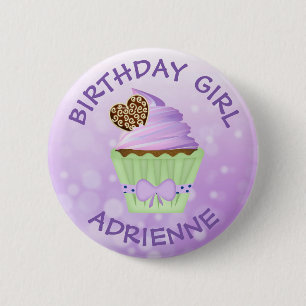 Geburtstagsmädchen Personalisierter Lila Cupcake B Button