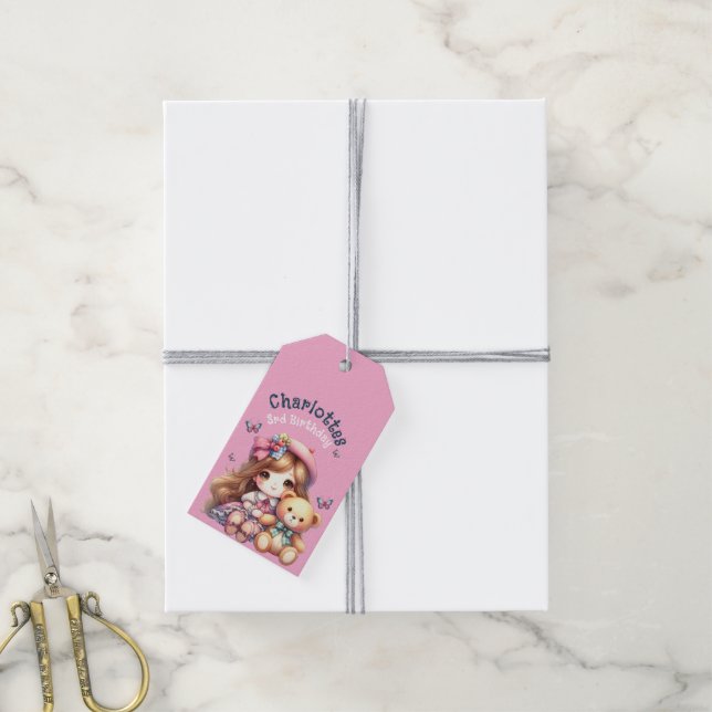 Geburtstagsmädchen Personalisierter Papier Teller Geschenkanhänger (Mit Garn)