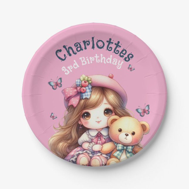 Geburtstagsmädchen Personalisierter Papier-Teller Pappteller (Vorderseite)