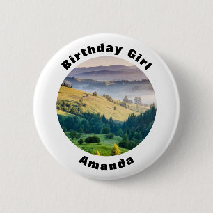 Geburtstagsmädchen Rolling Hills Landschaftsnaturf Button