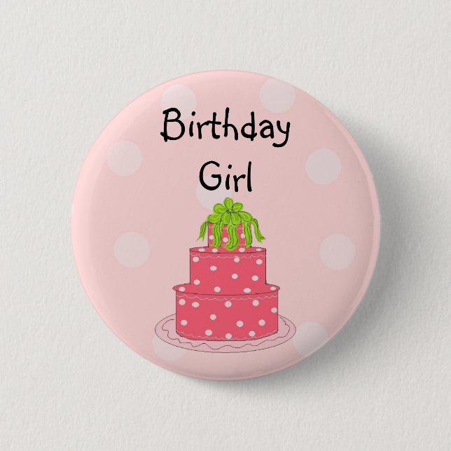 Geburtstagsmädchen - Rosa Kuchen Button (Vorderseite)
