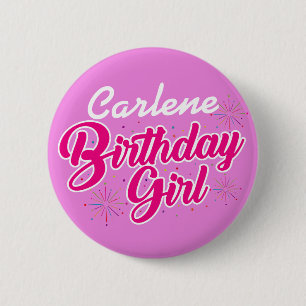 Geburtstagsmädchen Rosa Typografie mit NAME auf PI Button