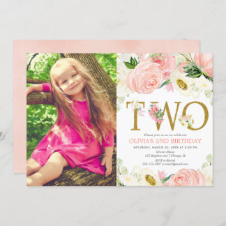 Geburtstagsmädchen, rötlich-pinkfarbenes Foto Einladung