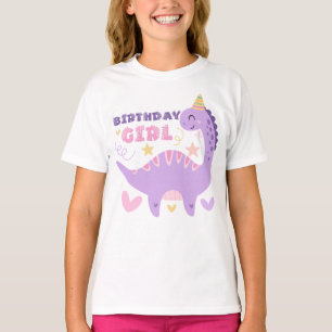 Geburtstagsmädchen Süßer Lila Dinosaurier Pastell T-Shirt