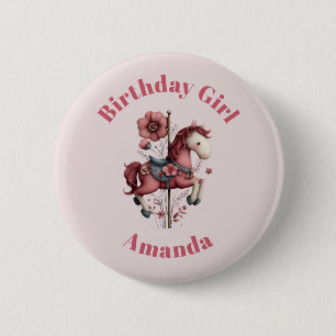 Geburtstagsmädchen Whimsical Karussellpferd Bild Button