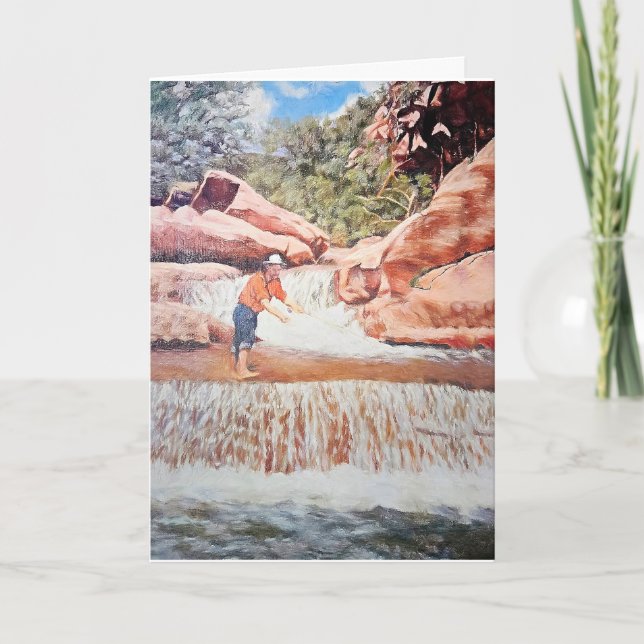 Geburtstagsmalerei von Fisherman im Wasserfall Karte (Vorderseite)