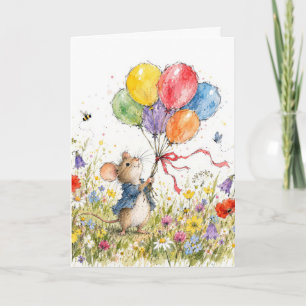 Geburtstagsmaus mit Ballonbouquet Karte