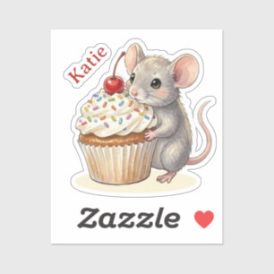 Geburtstagsmaus mit Cupcake   Personalisiert  Aufkleber