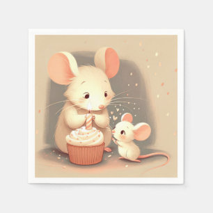 Geburtstagsmäuse mit Cupcake Serviette