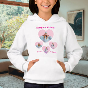 Geburtstagsname Alter Foto Herz Collage Mädchen ro Hoodie