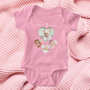 Geburtstagsname Foto Collage Baby Girl pink Strampler