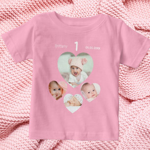 Geburtstagsname Foto Collage Baby Girl pink T-shirt