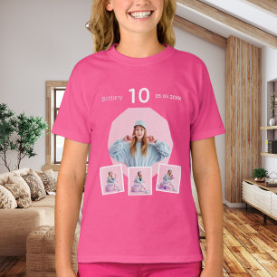 Geburtstagsname Foto Collage Girl pink T-Shirt