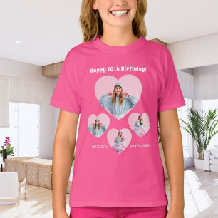 Geburtstagsname Foto Herzklammer Mädchen pink T-Shirt