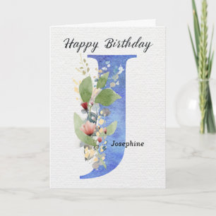 Geburtstagsname mit Buchstabe J, Blaues Monogramm Karte