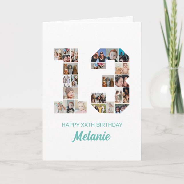 Geburtstagsnummer 13 FotoCollage Personalisiert Karte (Vorderseite)