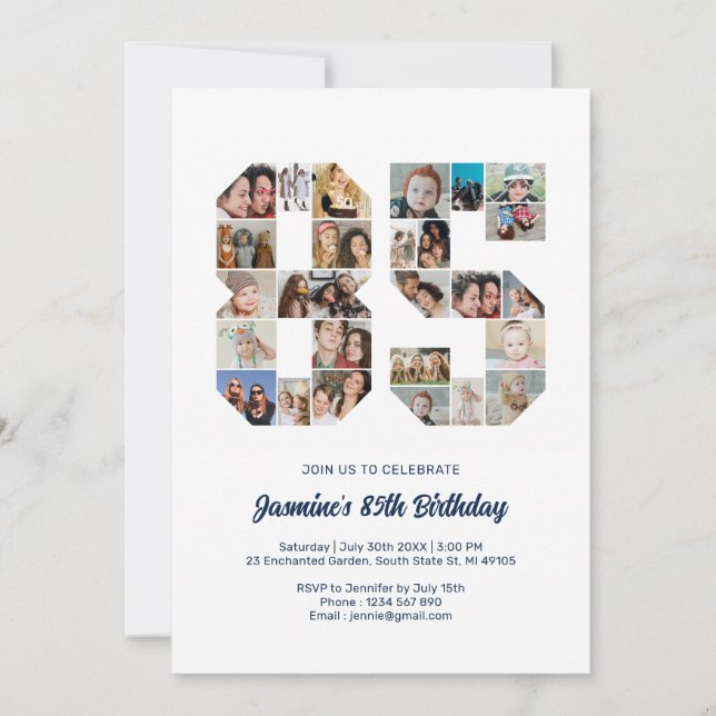 Geburtstagsnummer 85 Custom Foto Collage Einladung (Vorderseite)