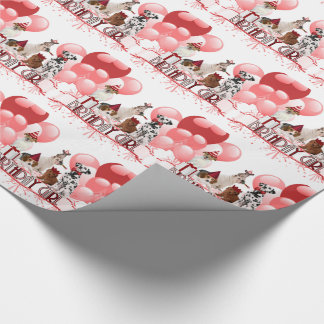 Geburtstagspackung von Hunden in Rosa und Rot Geschenkpapier