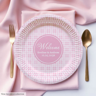 Geburtstagspapier-Teller Pink Tartan Chic Monogram Pappteller