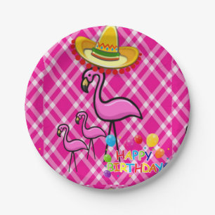 Geburtstagspapiersalateller, Flamingo Pappteller