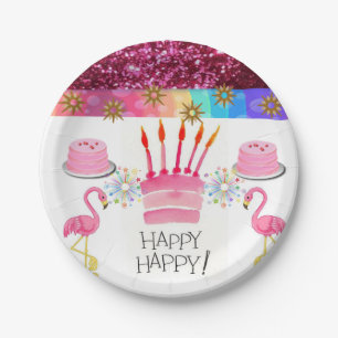 Geburtstagspapierteller, Flamingo Pappteller