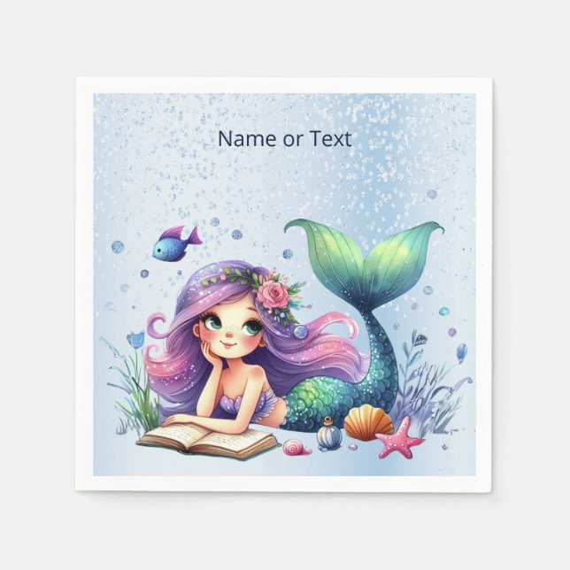 Geburtstagspartei Aquarell Meerjungfrau Meerjungfr Serviette (Vorderseite)