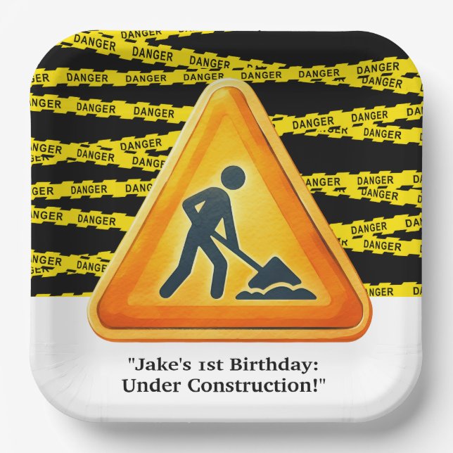 Geburtstagspartei Baugewerbe Pappteller (Vorderseite)