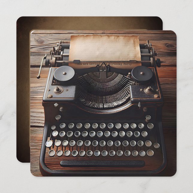 Geburtstagspartei der Vintagen Schreibmaschine Einladung (Vorne/Hinten)
