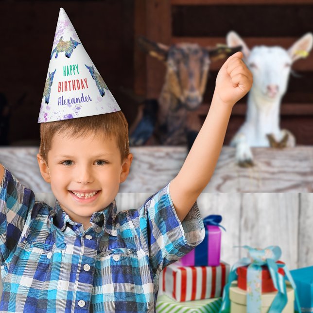 Geburtstagspartei der Ziegenfarm Partyhütchen (Colorful jumping goat farm animal themed birthday party custom paper hat for any age)