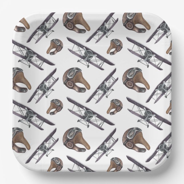 Geburtstagspartei des Vintagen Flugzeugs Pappteller (Vorderseite)