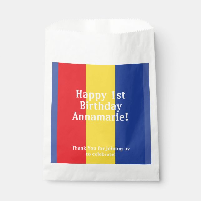 Geburtstagspartei für Primärfarben Geschenktütchen (Vorderseite)