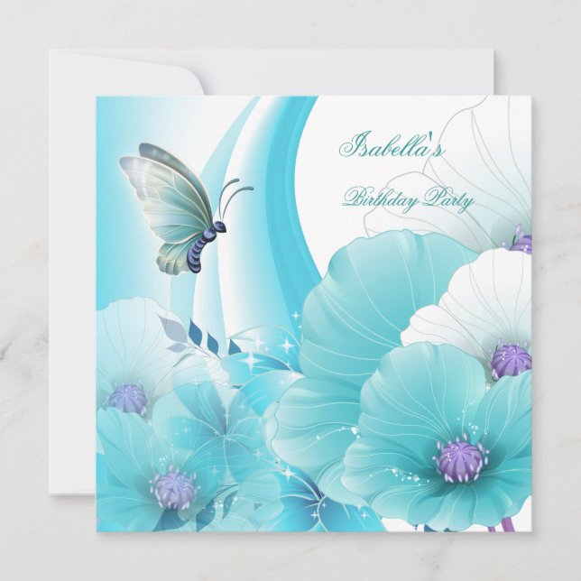 Geburtstagspartei Hübsche Aquamarine bläserne Butt Einladung (Vorderseite)