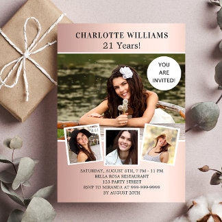 Geburtstagspartei Rose Gold Foto Collage Einladungspostkarte