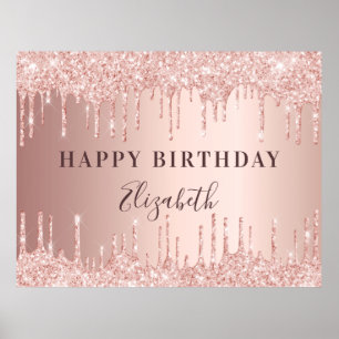 Geburtstagspartei Rose Gold Glitzer Tropfen Name Poster
