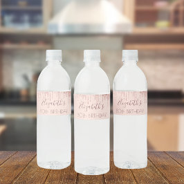 Geburtstagspartei Rose Gold Glitzer Tropfen Name Wasserflaschenetikett
