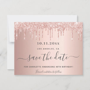 Geburtstagspartei Rose Gold Tropfen Save the Date