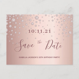 Geburtstagspartei Rose Golddiamanten Save the Date Postkarte