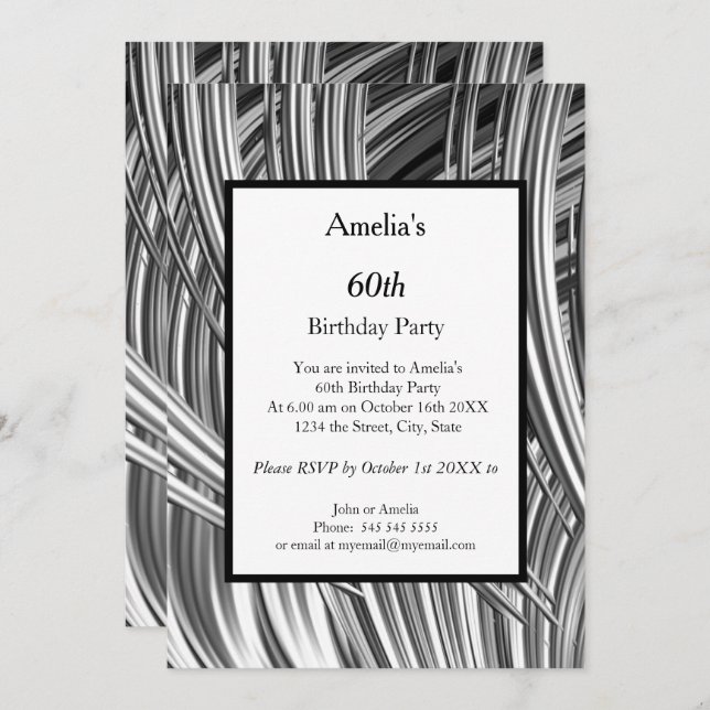 Geburtstagspartei Schwarz-weiße Abstrakte Einladun Einladung (Vorne/Hinten)