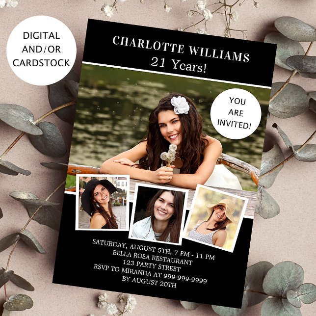 Geburtstagspartei Schwarz-weißes Foto Collage Einladung (Von Creator hochgeladen)