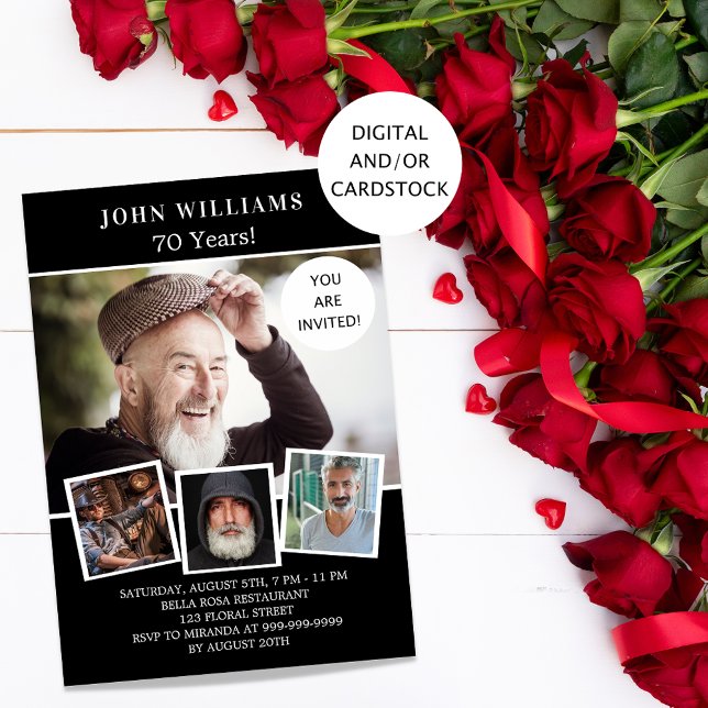 Geburtstagspartei Schwarz-weißes Foto Collage Einladung (Von Creator hochgeladen)