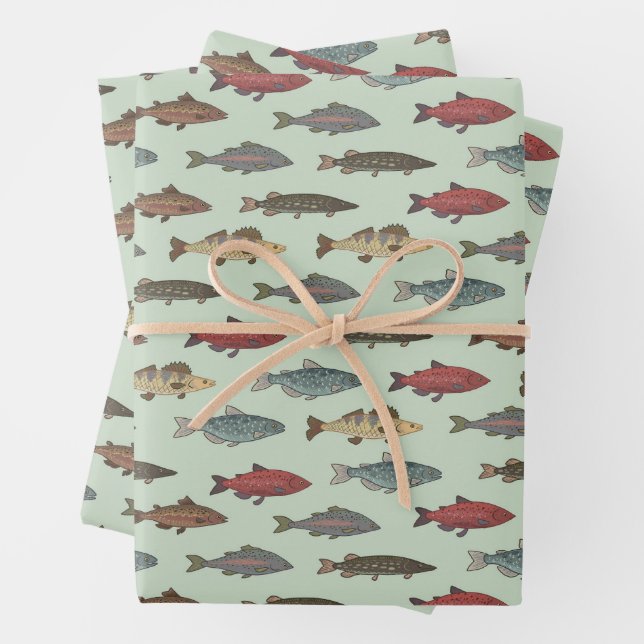 Geburtstagspartei von Fisch Geschenkpapier Set (Beispiel)