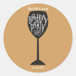 GEBURTSTAGSPARTEI Weinglas JEDE FARBkleber Runder Aufkleber