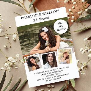 Geburtstagspartei Weißer Rosengold Foto Collage Einladungspostkarte