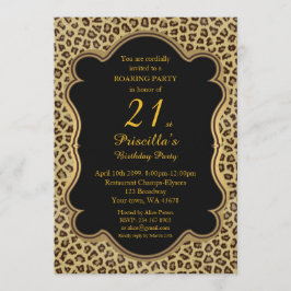 Geburtstagsparty 21., Cheetah, Black & Gold Einladung