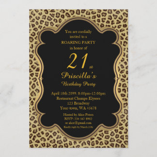 Geburtstagsparty 21., Cheetah, Black & Gold Einladung