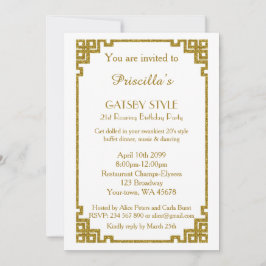 Geburtstagsparty 21. Gatsby Stil, weiß & gold Einladung