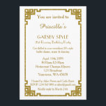 Geburtstagsparty 21. Gatsby Stil, weiß & gold Einladung<br><div class="desc">Geburtstagsparty 21. Gatsby Stil,  weiß & gold,  alle editierbar,  zweiseitig</div>