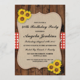 Geburtstagsparty 40. Sonnenblume Holz Burlap Einla Einladung