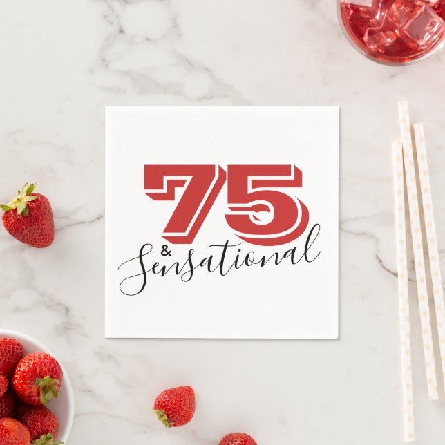 Geburtstagsparty 75 & SENSATIONAL Red Modern Serviette (Beispiel)