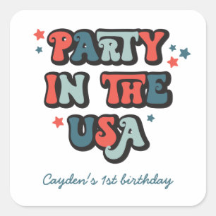 Geburtstagsparty am 4. Juli in den USA Einladung N Quadratischer Aufkleber